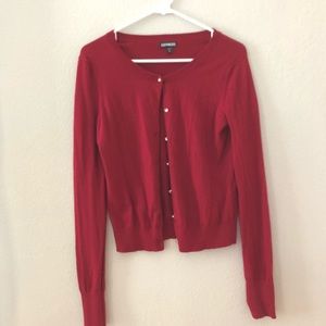 Red cardigan with bling buttons